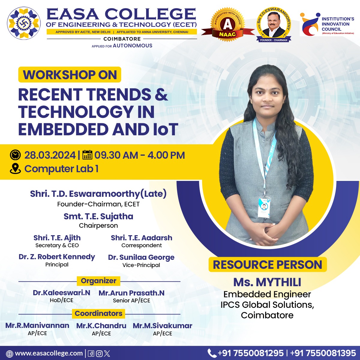 Mar 28 2024 - Workshop on Recent Trands & Technology in Embdded and IoT