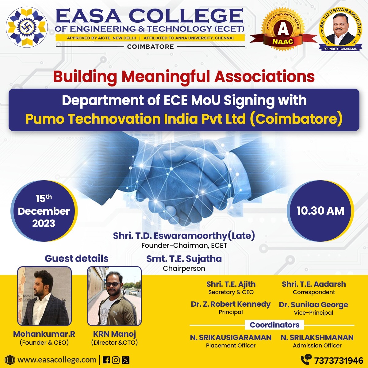 ECE Department Signs MoU with Pumo Technovation India Pvt Ltd