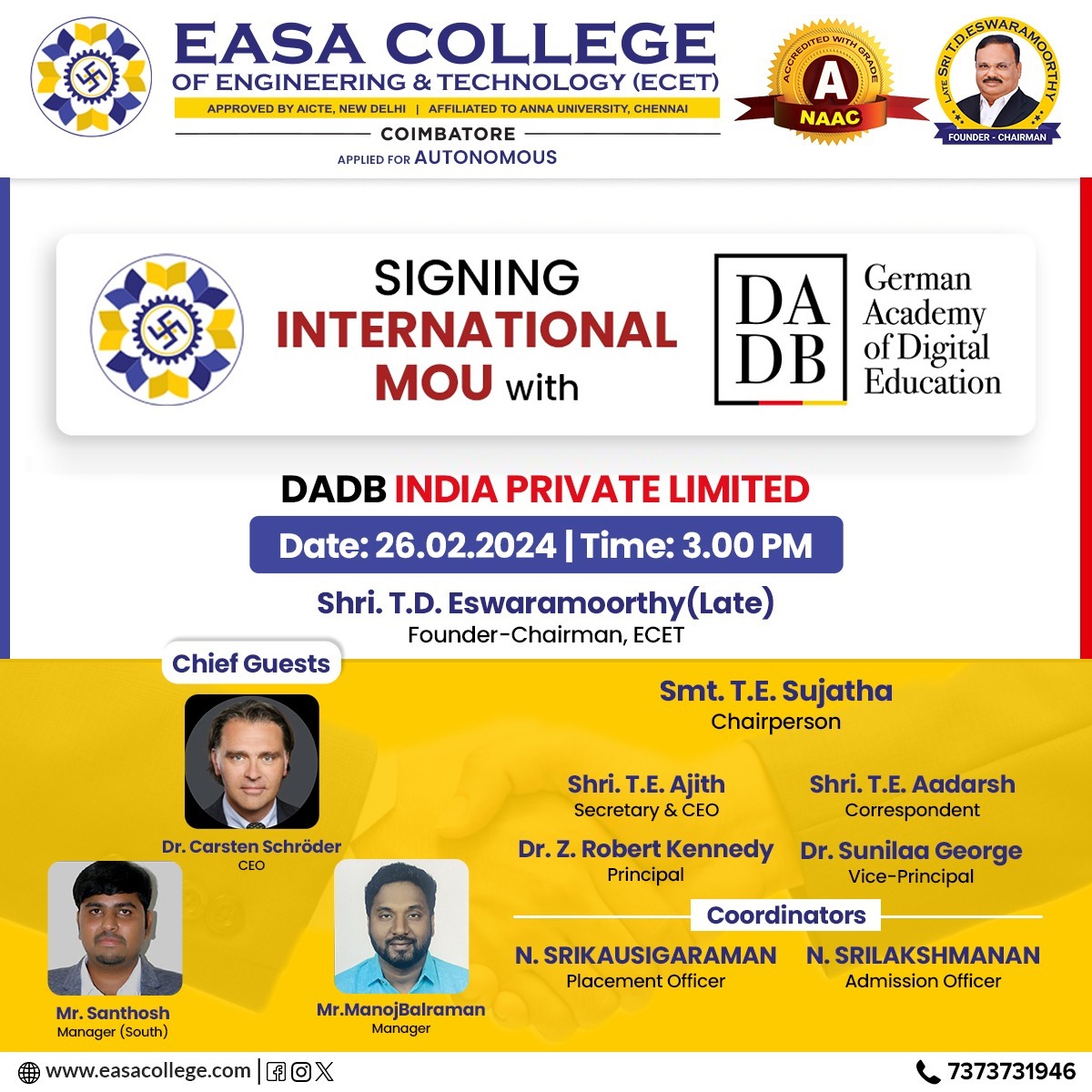 ECET Signing International MoU with DADB India Pvt. Ltd.