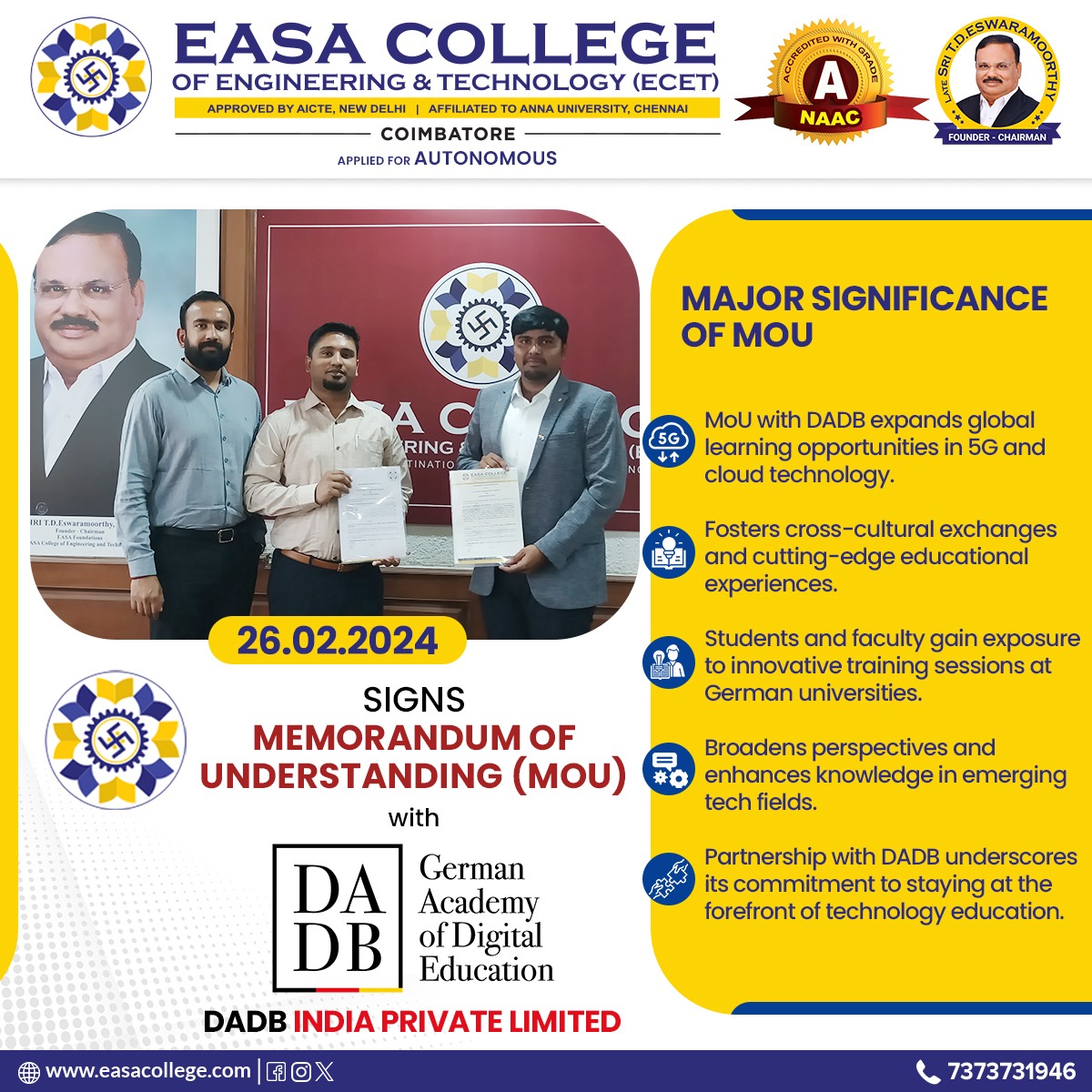 International MoU With DADB India Private Limited